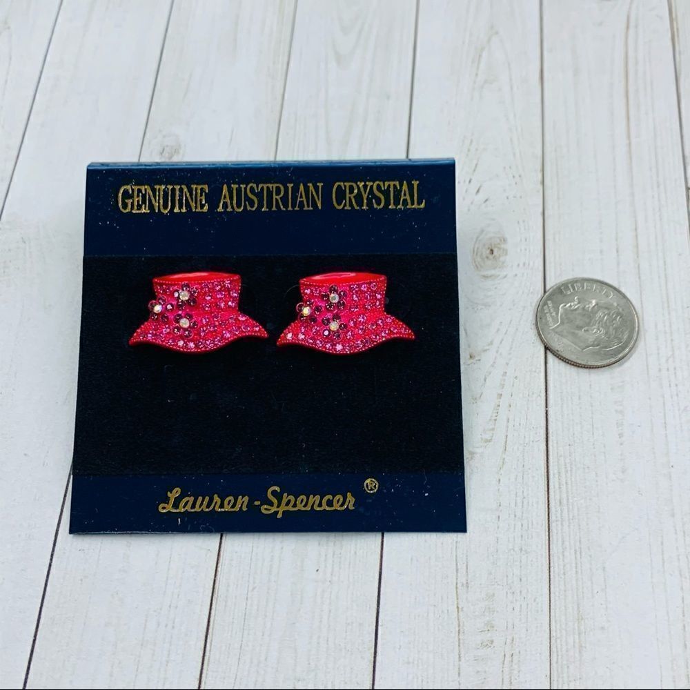 Lauren Spencer Austrian Crystal Pink Hat Earrings‎